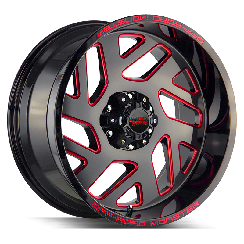 The M19 Wheel by Off Road Monster in Gloss Black Candy Red Milled